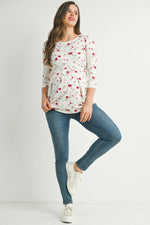 Floral 3/4 Sleeve Pleated Top