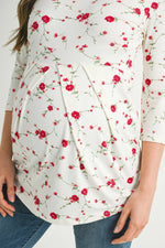 Floral 3/4 Sleeve Pleated Top