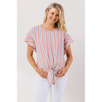 Stripe Flutter Sleeve Blouse - Yo Mama Maternity