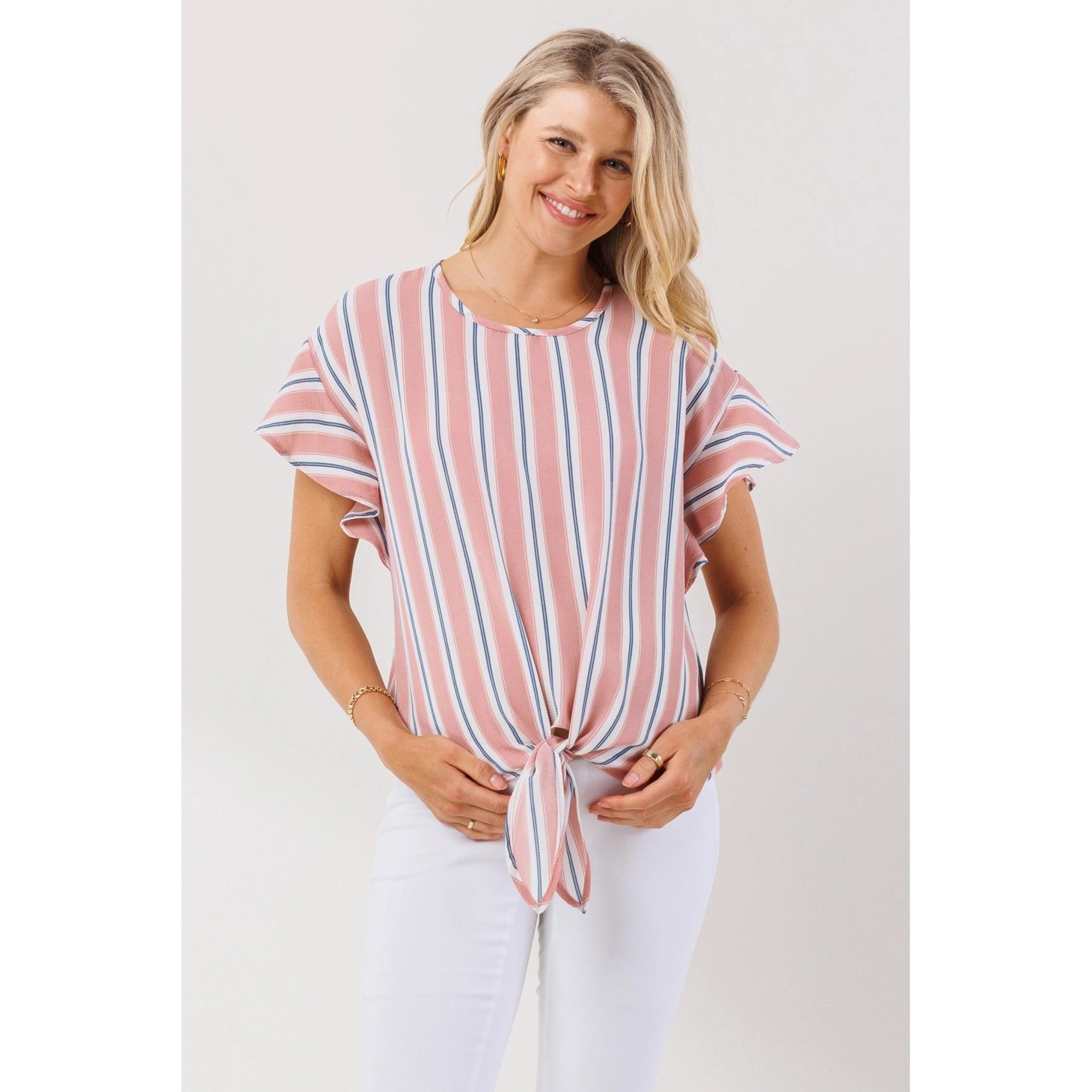 Stripe Flutter Sleeve Blouse - Yo Mama Maternity