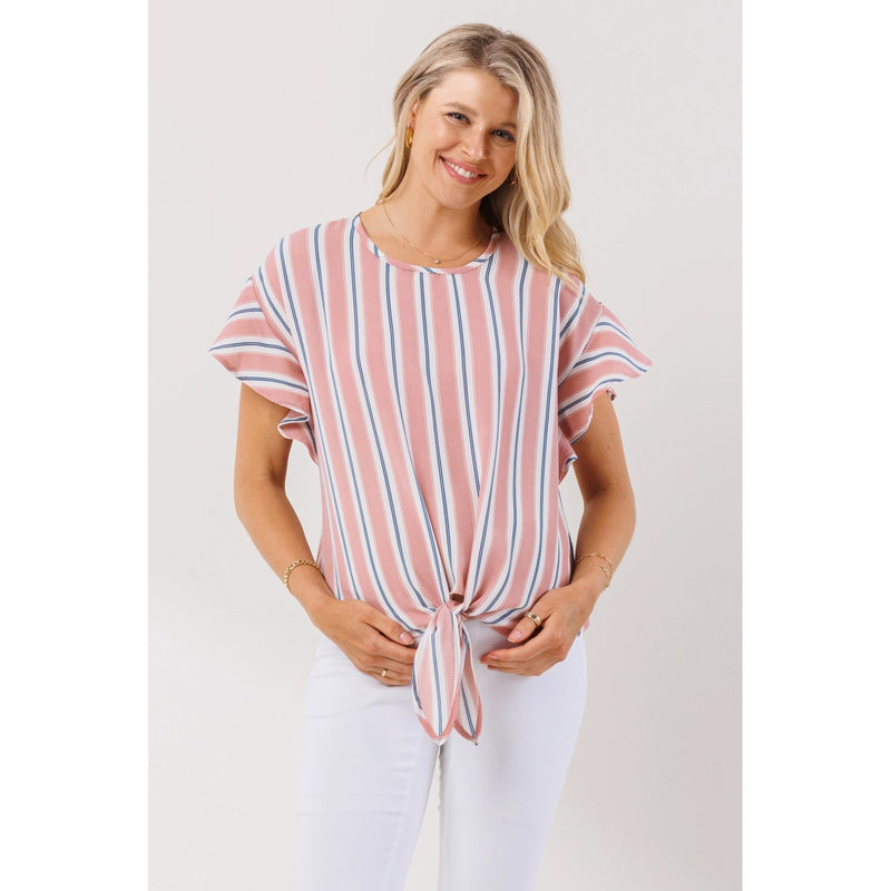 Stripe Flutter Sleeve Blouse - Yo Mama Maternity