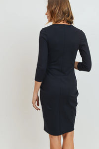 3/4 Slv Round Neck Pleated Dress - Yo Mama Maternity