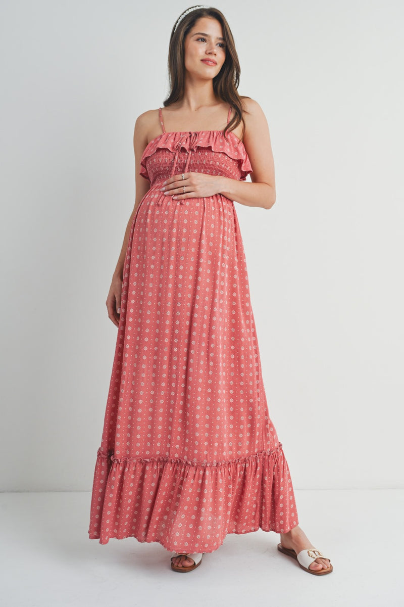 Floral Sleeveless Smocked Maternity Maxi Dress