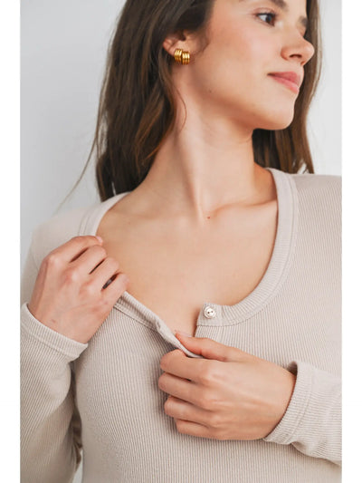 Tara Ribbed Button Henley - Yo Mama Maternity