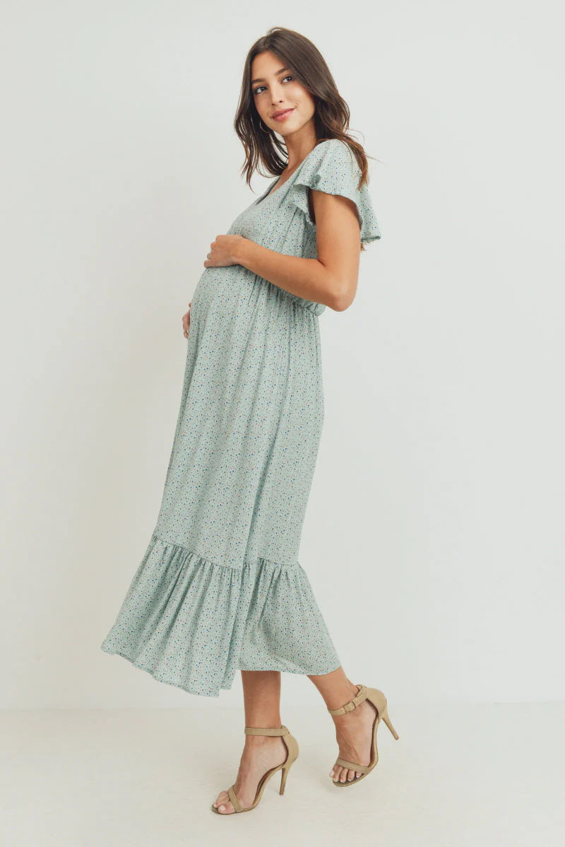 Flutter Sleeve VNeck Dress - Yo Mama Maternity
