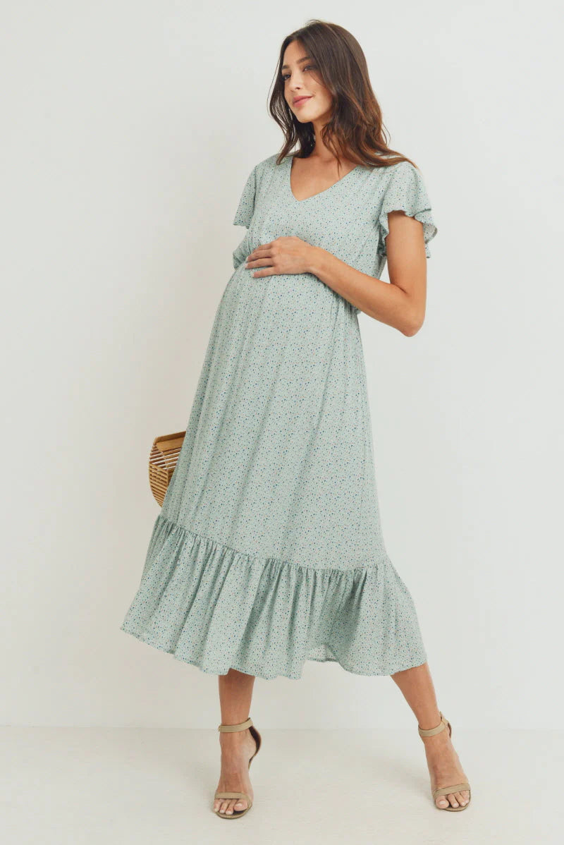 Flutter Sleeve VNeck Dress - Yo Mama Maternity