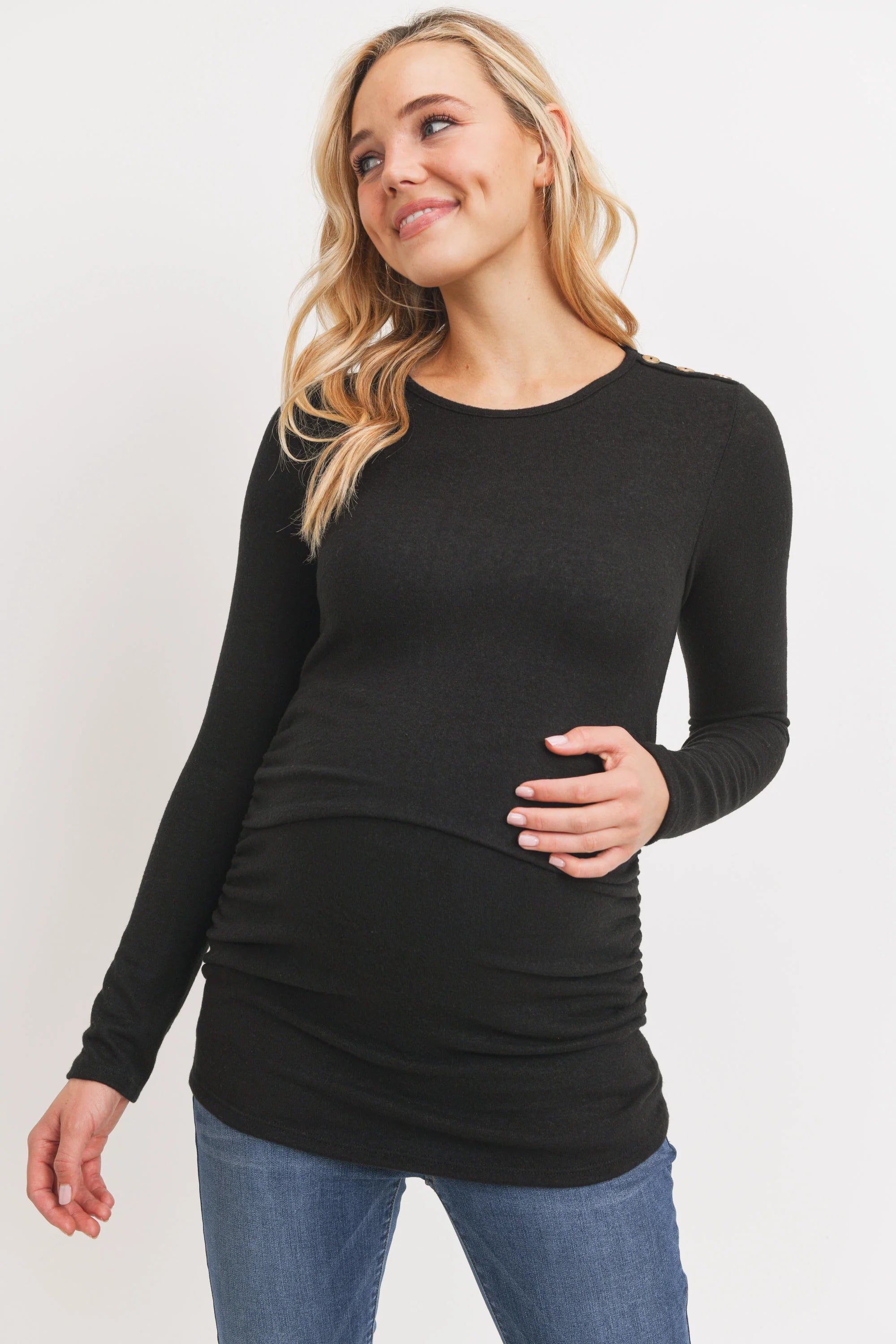 Ruched LS w/ Buttons - Yo Mama Maternity