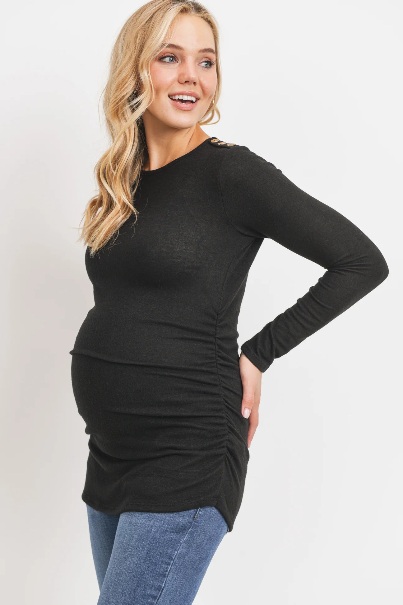 Ruched LS w/ Buttons - Yo Mama Maternity