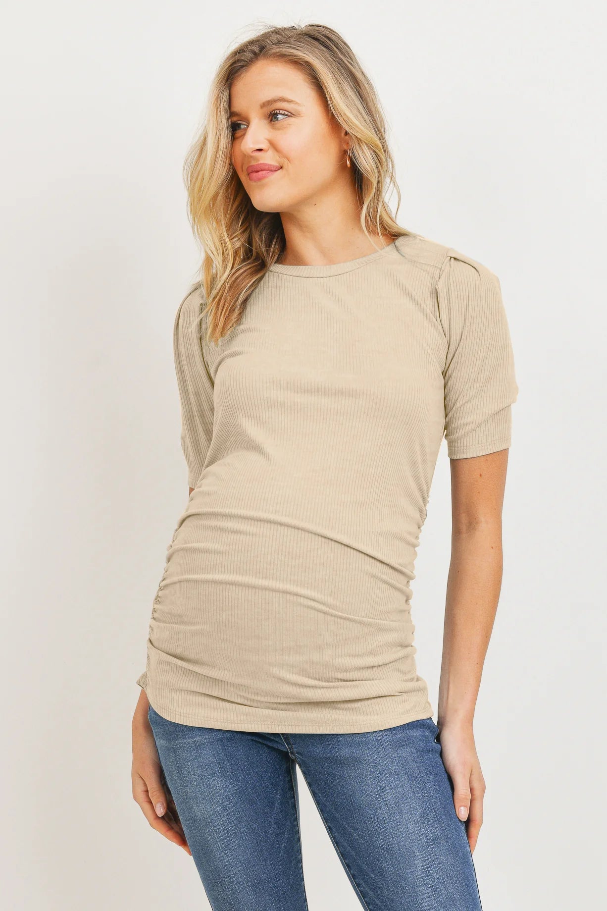 SS Ribbed Puff Sleeve Tee - Yo Mama Maternity