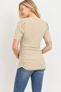 SS Ribbed Puff Sleeve Tee - Yo Mama Maternity