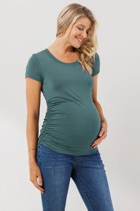 Round Neck Side Ruched Tee - Yo Mama Maternity