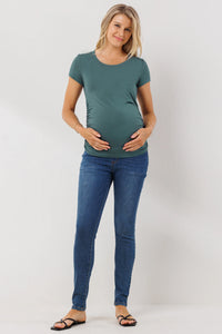 Round Neck Side Ruched Tee - Yo Mama Maternity