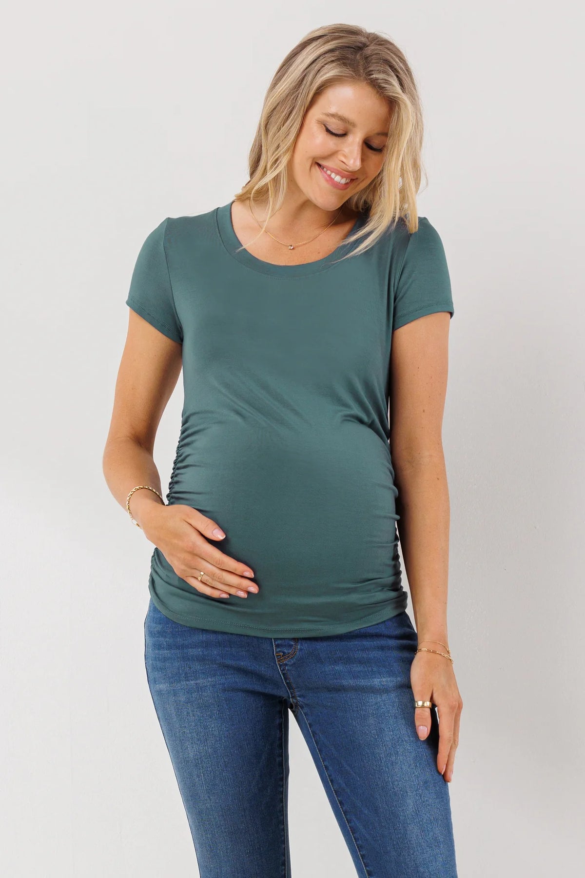 Round Neck Side Ruched Tee - Yo Mama Maternity