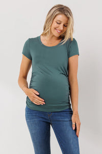 Round Neck Side Ruched Tee - Yo Mama Maternity