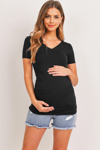 V-Neck Ruched Tee - Yo Mama Maternity