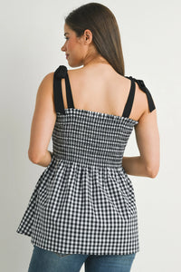 Quinn Gingham Shoulder Tie Top - Yo Mama Maternity