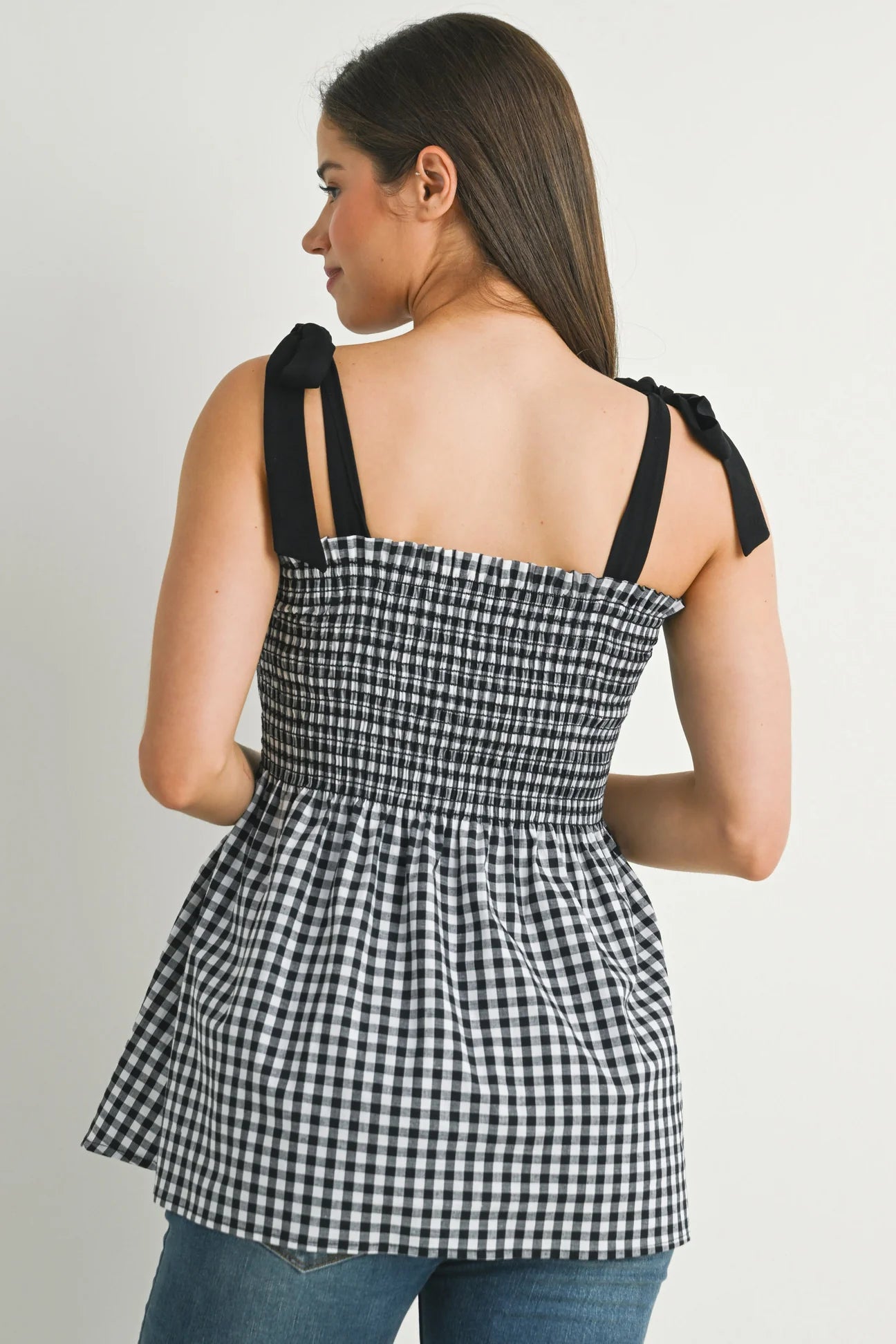 Quinn Gingham Shoulder Tie Top - Yo Mama Maternity