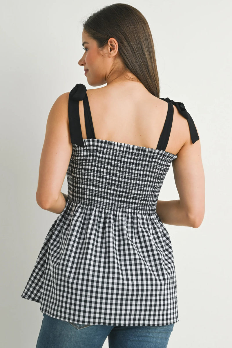 Quinn Gingham Shoulder Tie Top