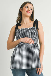 Quinn Gingham Shoulder Tie Top - Yo Mama Maternity