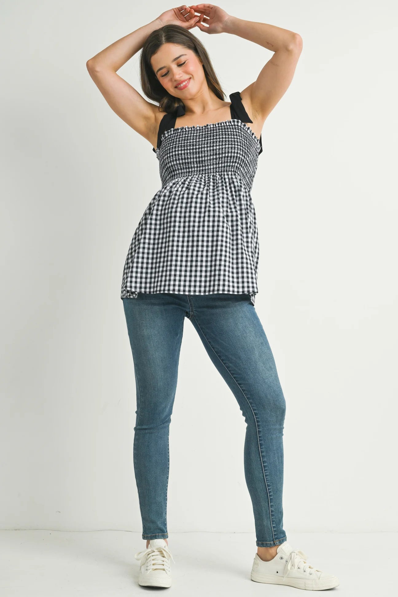 Quinn Gingham Shoulder Tie Top - Yo Mama Maternity