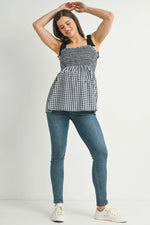 Quinn Gingham Shoulder Tie Top