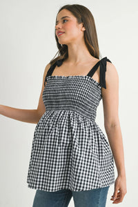 Quinn Gingham Shoulder Tie Top - Yo Mama Maternity