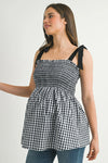 Quinn Gingham Shoulder Tie Top