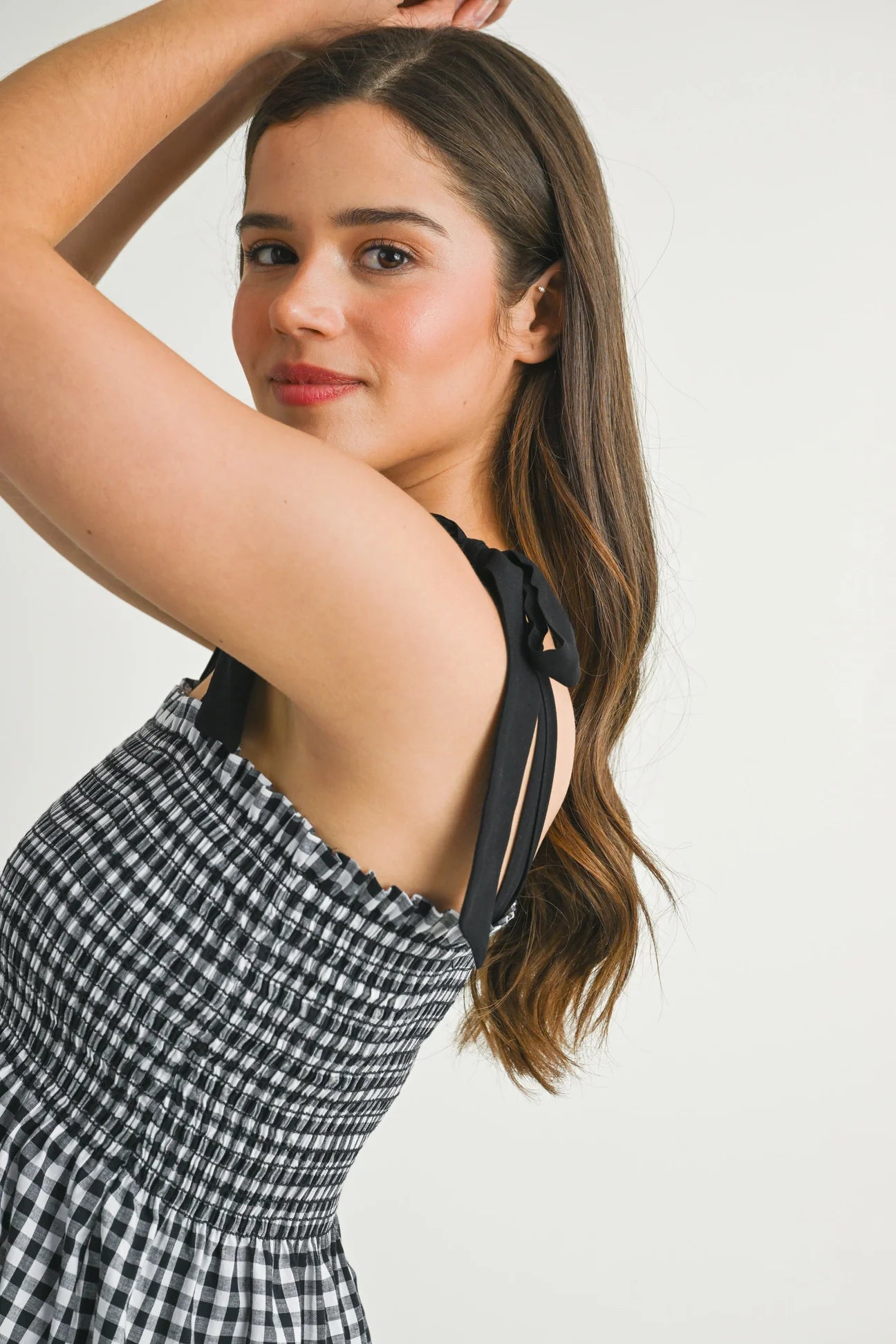 Quinn Gingham Shoulder Tie Top - Yo Mama Maternity
