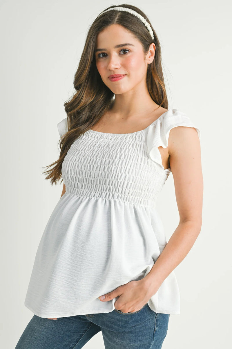 Flutter Sleeve Smocked Top - Yo Mama Maternity