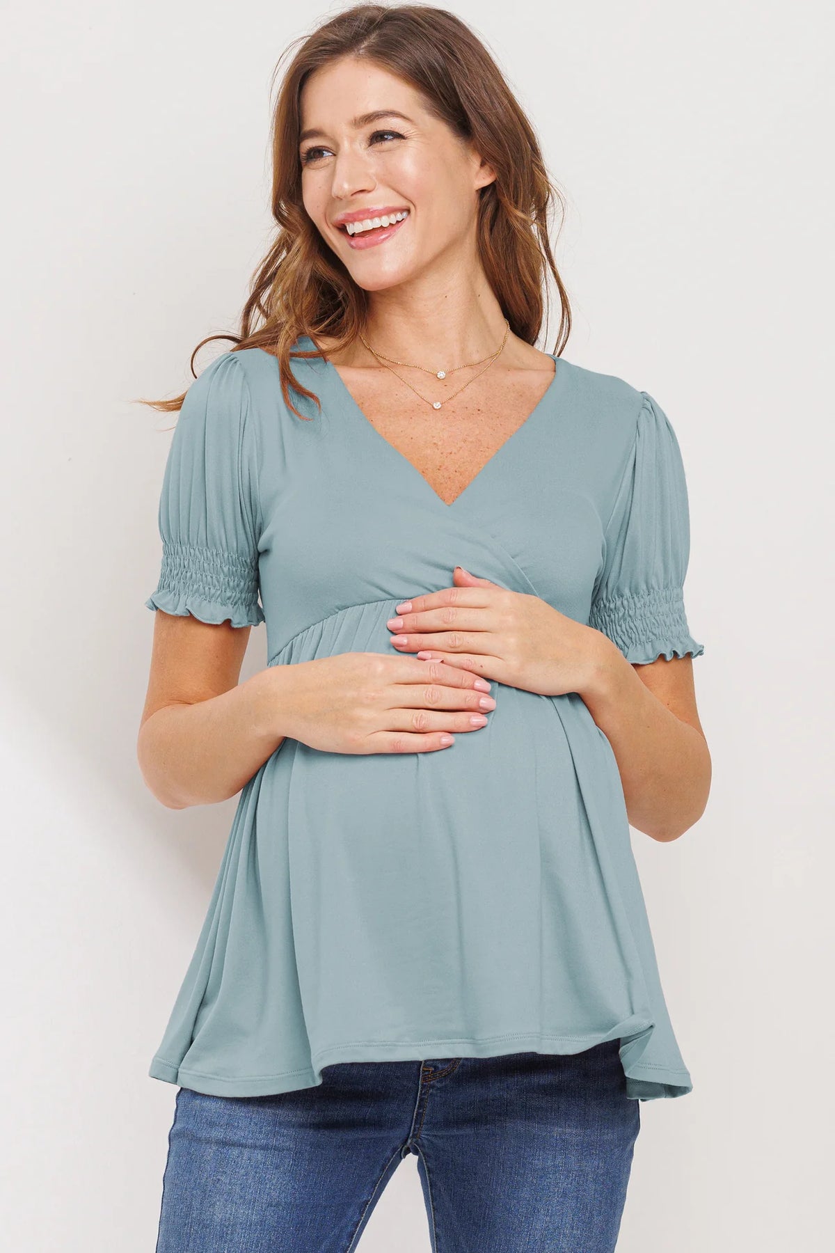 VNeck Top W/ Banded Sleeve - Yo Mama Maternity