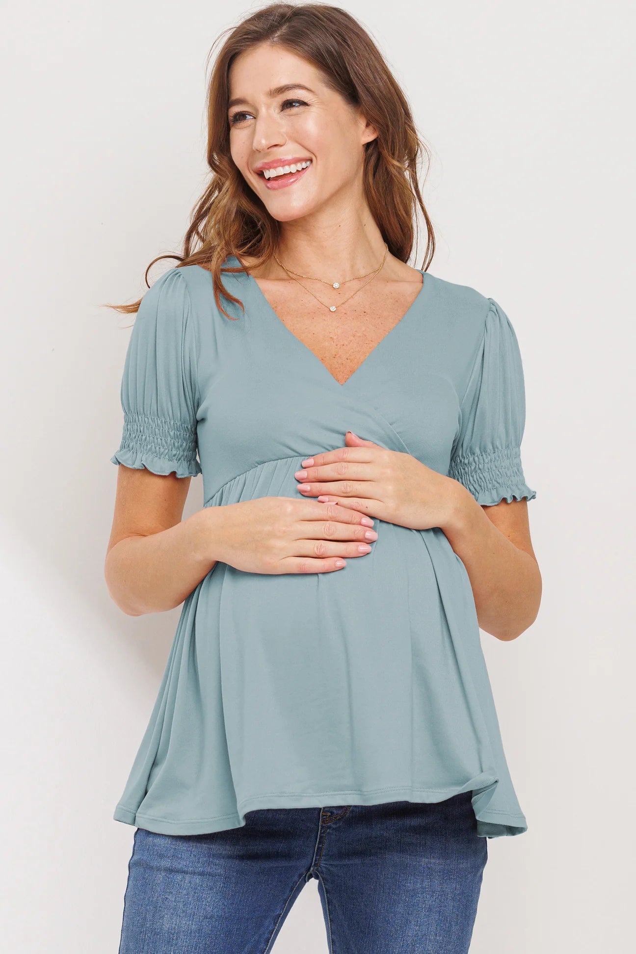 VNeck Top W/ Banded Sleeve - Yo Mama Maternity