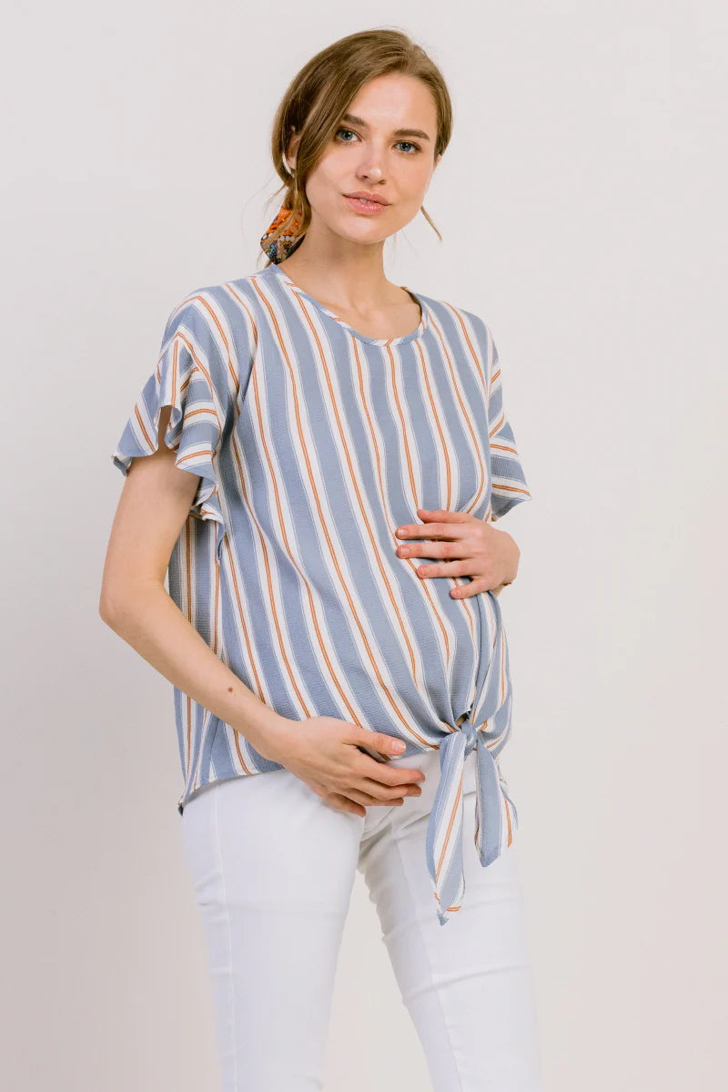 Stripe Flutter Sleeve Blouse - Yo Mama Maternity