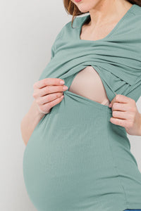 Ribbed Double Layer Solid Tee - Yo Mama Maternity