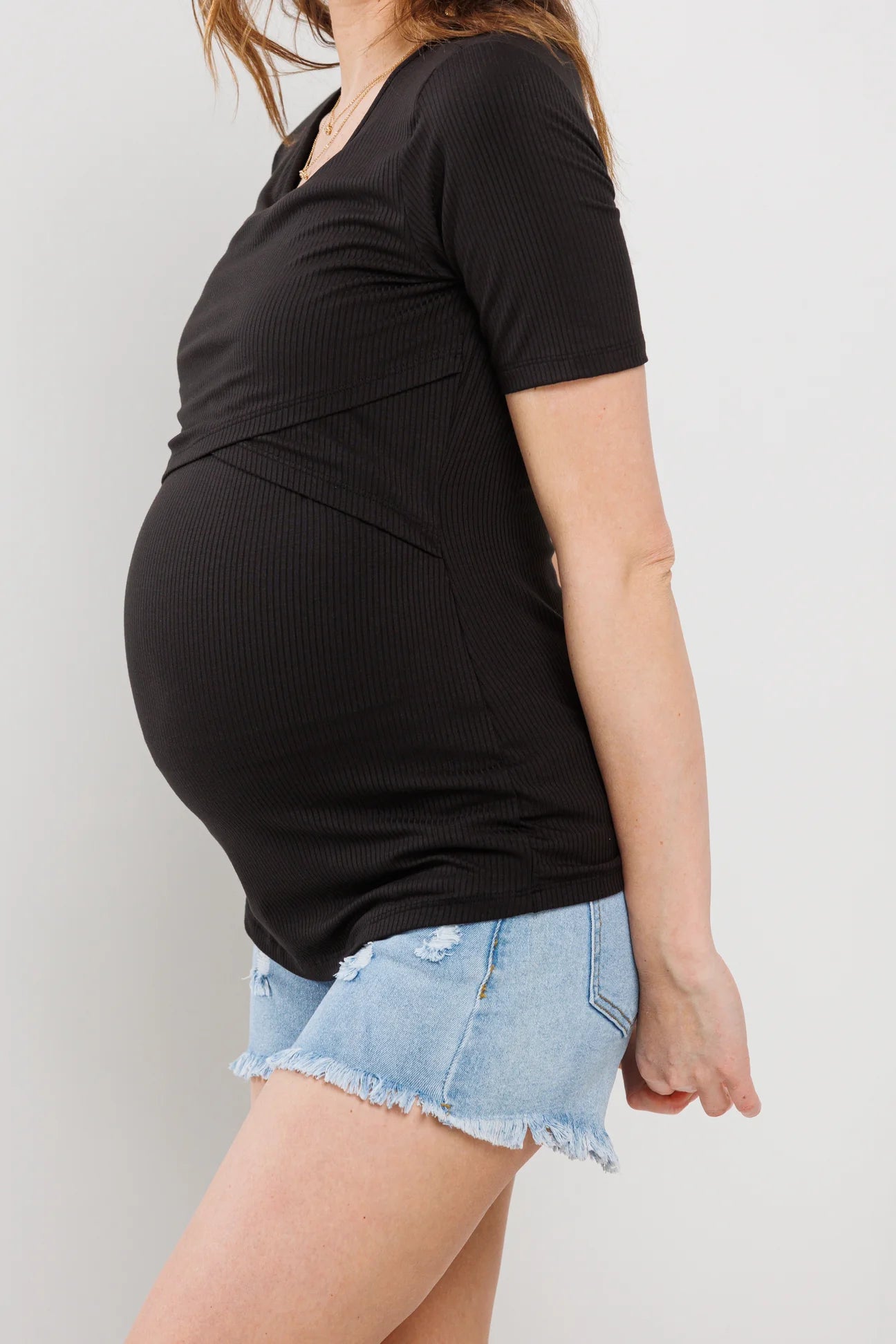 Ribbed Double Layer Solid Tee - Yo Mama Maternity