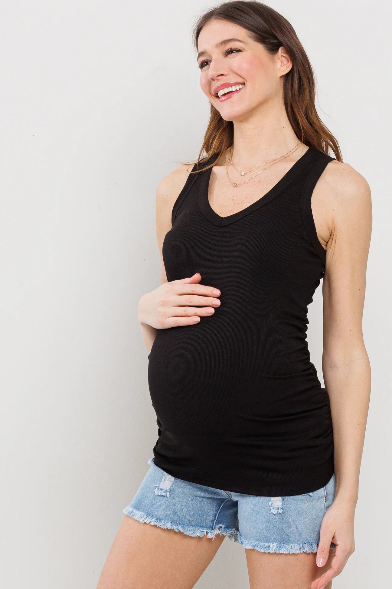 Vneck Tank W/ Ruching - Yo Mama Maternity
