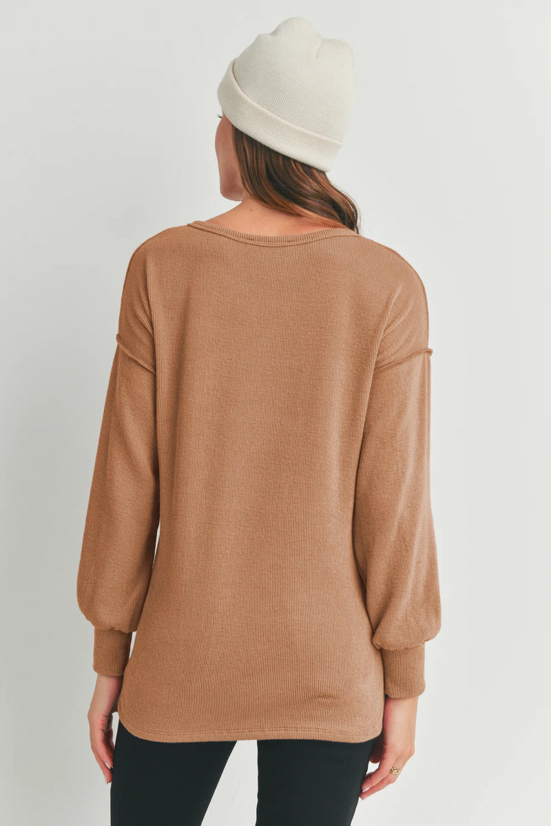 Rib Knit Split Neck Top