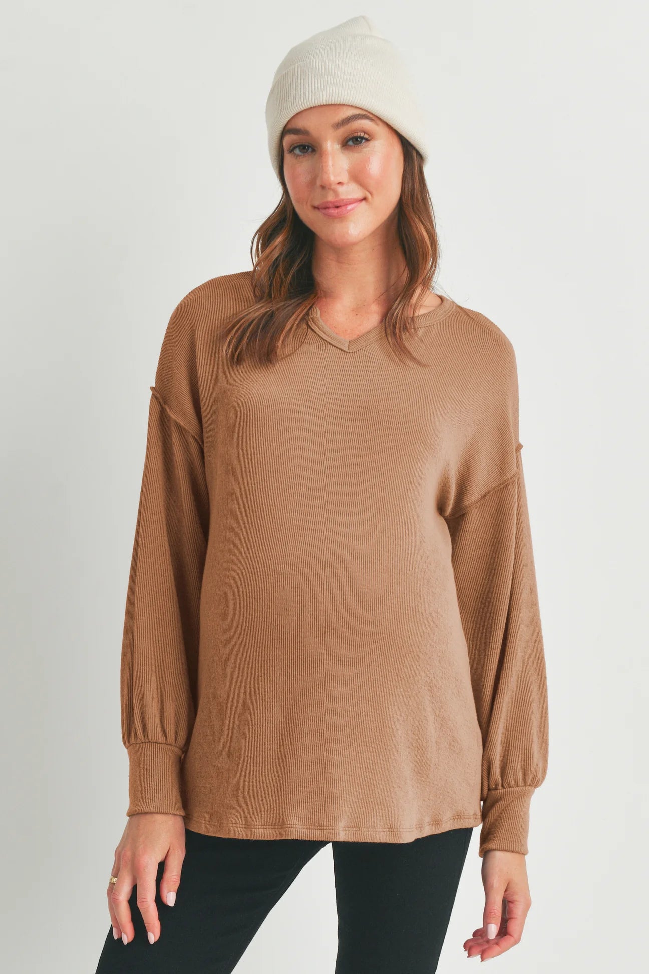 Rib Knit Split Neck Top - Yo Mama Maternity