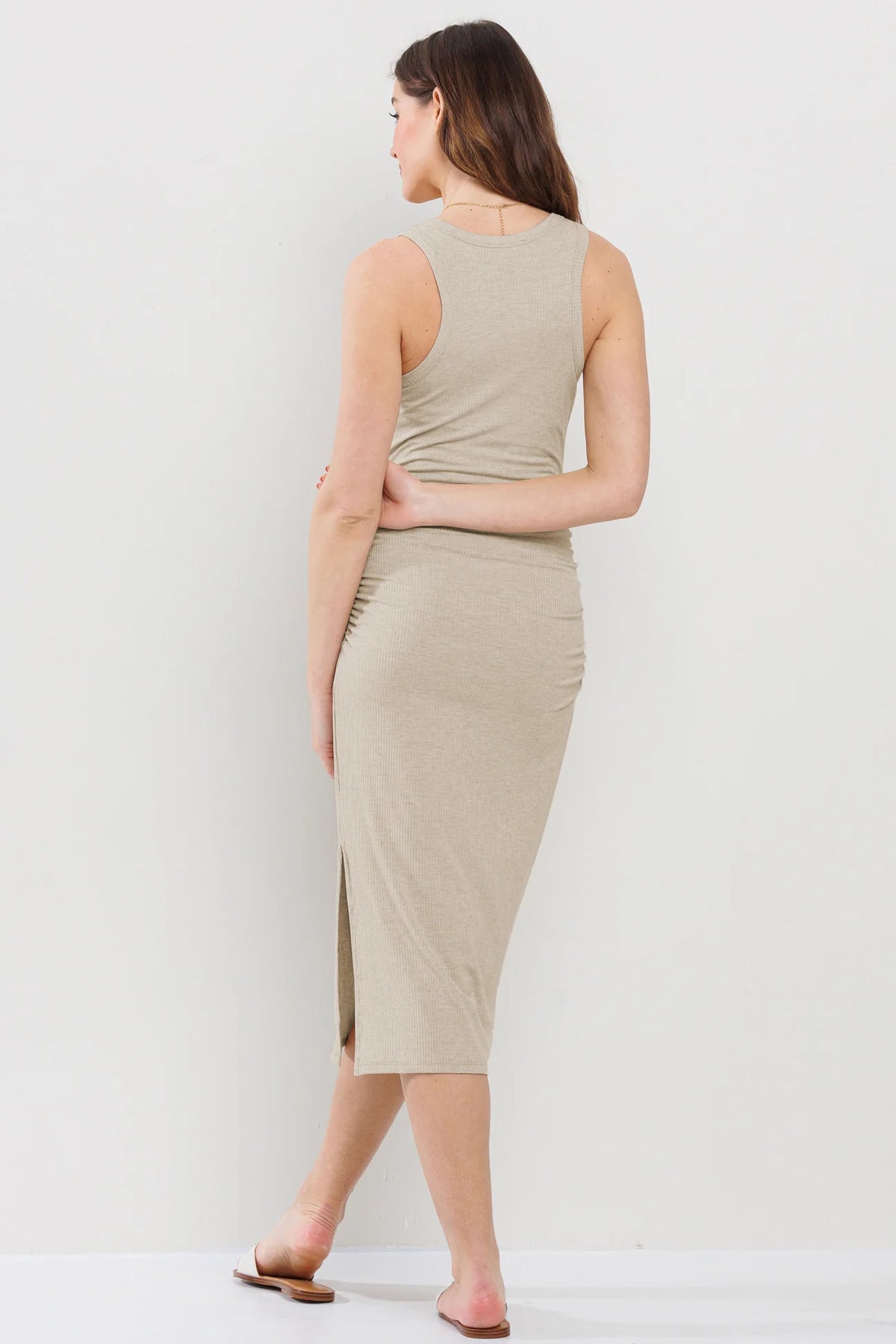 Jenna Ribbed Tank Dress W/ Ruching - Yo Mama Maternity