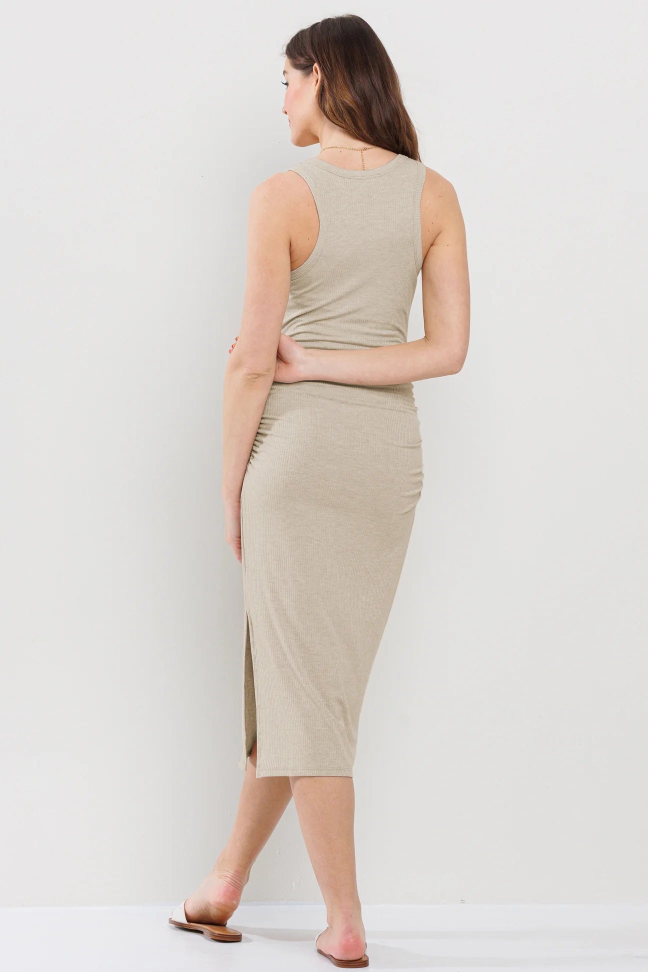 Jenna Ribbed Tank Dress W/ Ruching - Yo Mama Maternity
