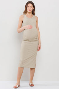 Jenna Ribbed Tank Dress W/ Ruching - Yo Mama Maternity