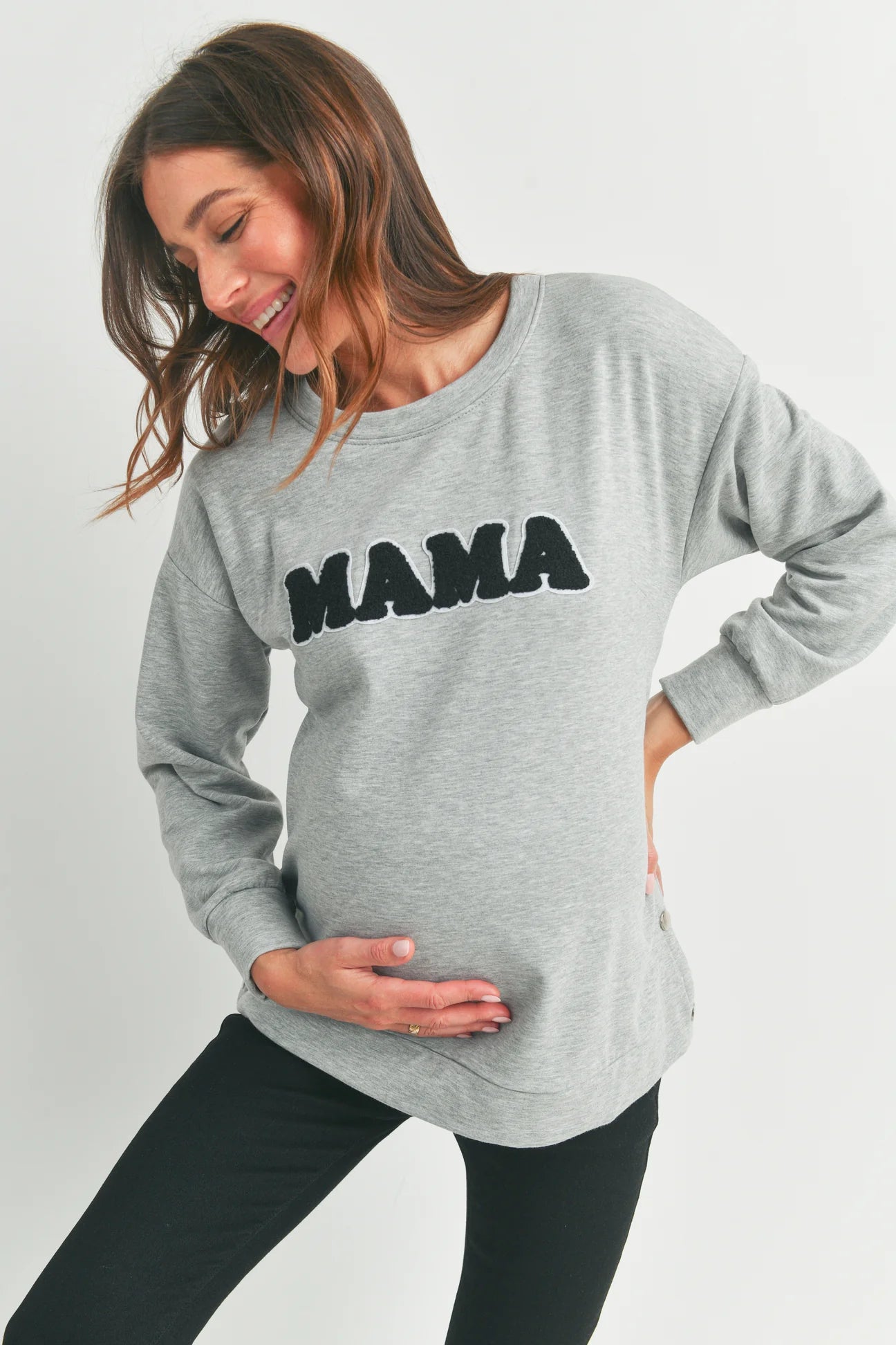 Mama Crewneck Sweatshirt W/ Snaps - Yo Mama Maternity