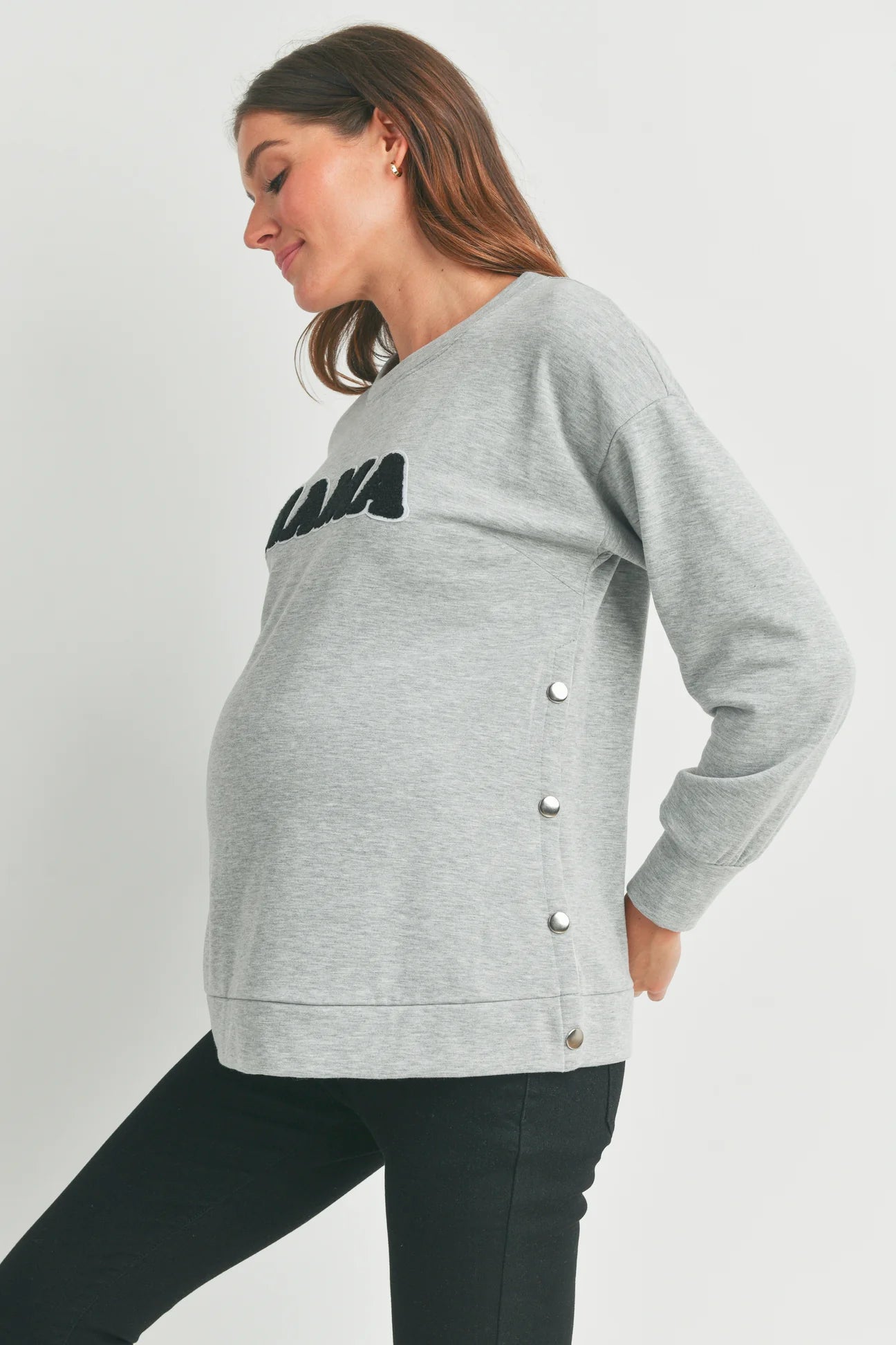 Mama Crewneck Sweatshirt W/ Snaps - Yo Mama Maternity