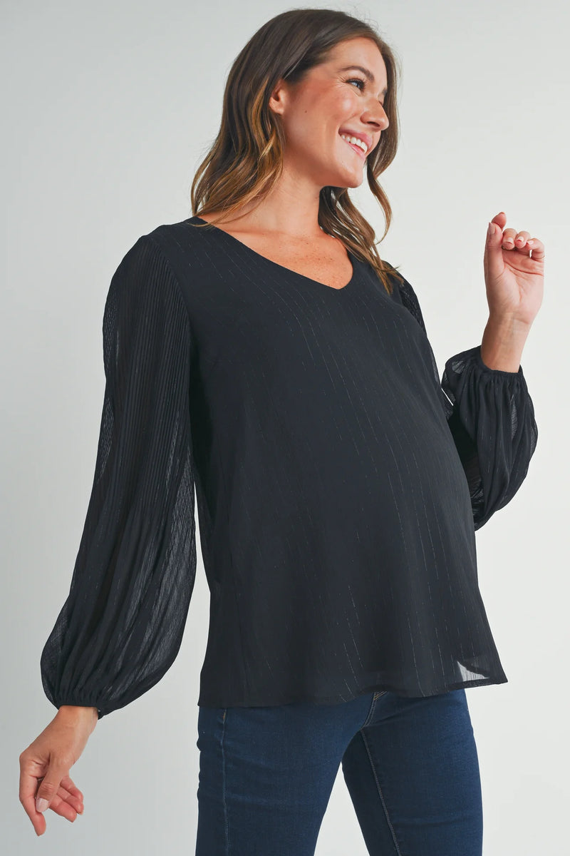 VNeck Textured Sheer Blouse