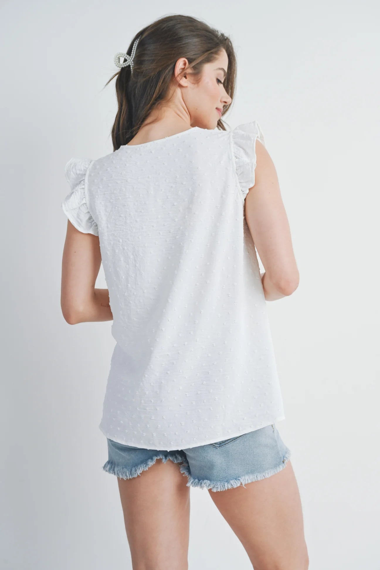 Bree Swiss Dot Cap Sleeve VNeck Top - Yo Mama Maternity