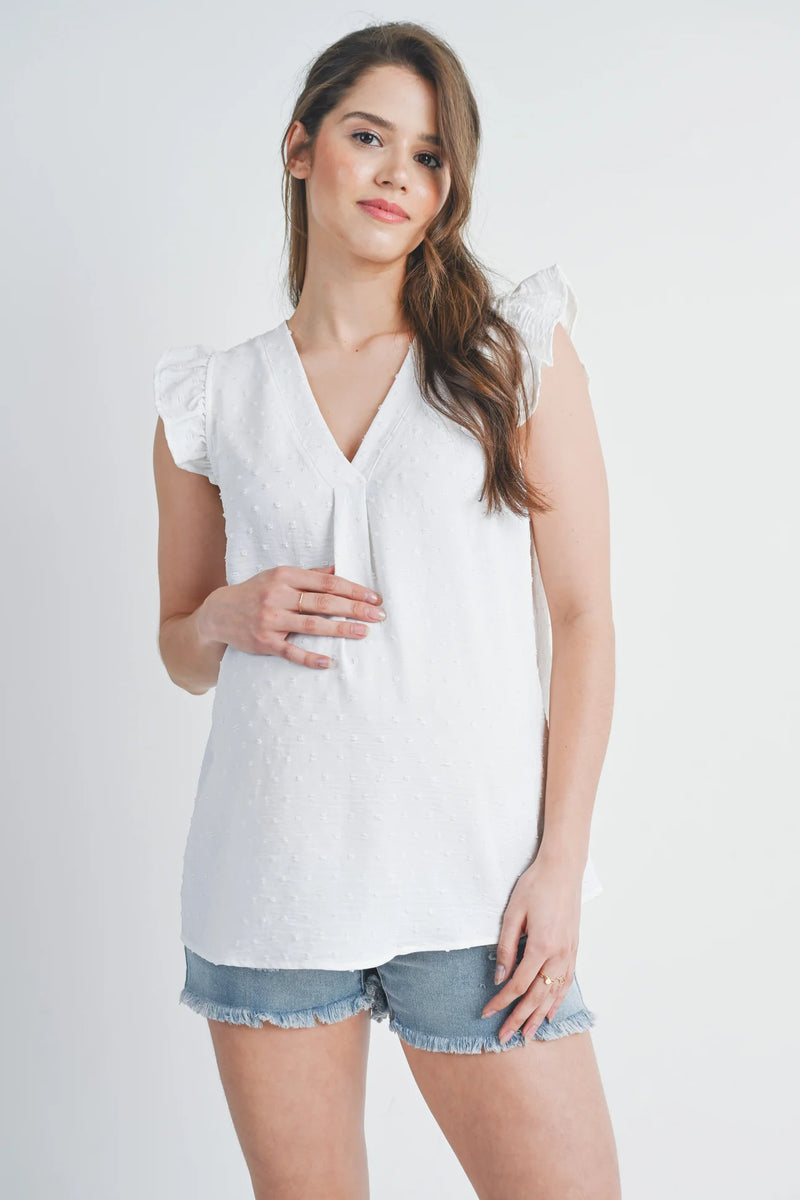 Bree Swiss Dot Cap Sleeve VNeck Top - Yo Mama Maternity