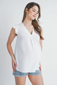 Bree Swiss Dot Cap Sleeve VNeck Top - Yo Mama Maternity