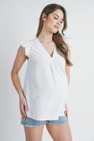 Bree Swiss Dot Cap Sleeve VNeck Top - Yo Mama Maternity