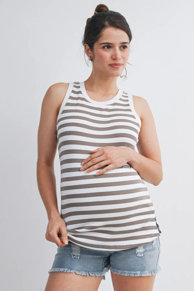 Jade Stripe Round Neck Tank - Yo Mama Maternity