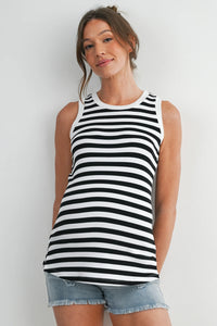 Jade Stripe Round Neck Tank - Yo Mama Maternity