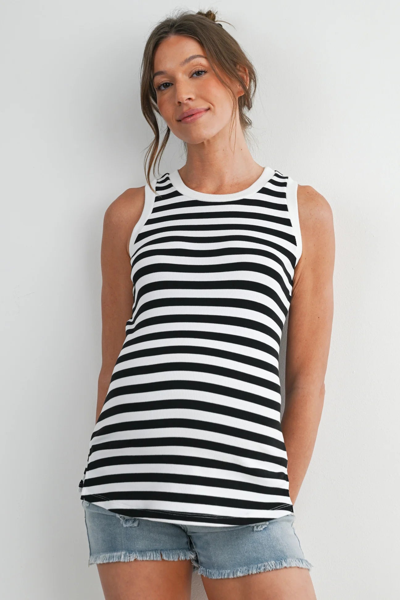 Jade Stripe Round Neck Tank - Yo Mama Maternity